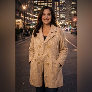 bebe Paisley Double-Breasted Beige Trench Coat